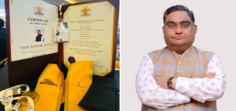 You are currently viewing INDIAN HUMANITARIAN DR. VIJAY KISHORE BANSAL HONOURED WITH HONORARY DOCTORATE AT INTERNATIONAL CONVOCATION IN DUBAI
